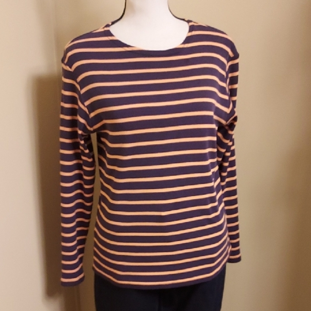L.L. Bean Women's Nautical  Striped Cotton Top In Blue and Orange